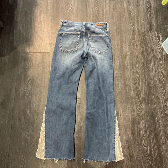 Pilcro & the Letterpress Sequin High Rise Jeans Single Button Raw Hem Sz 24 Blue - Picture 3 of 3